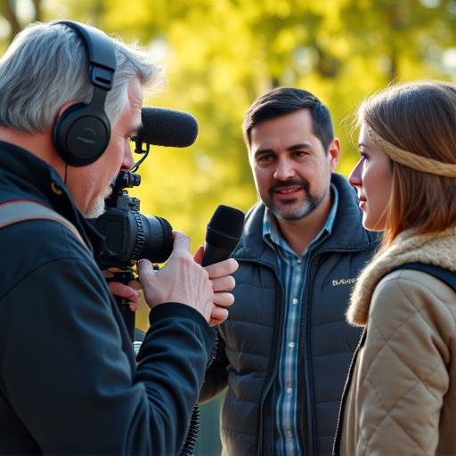En journalist intervjuer en person med mikrofon